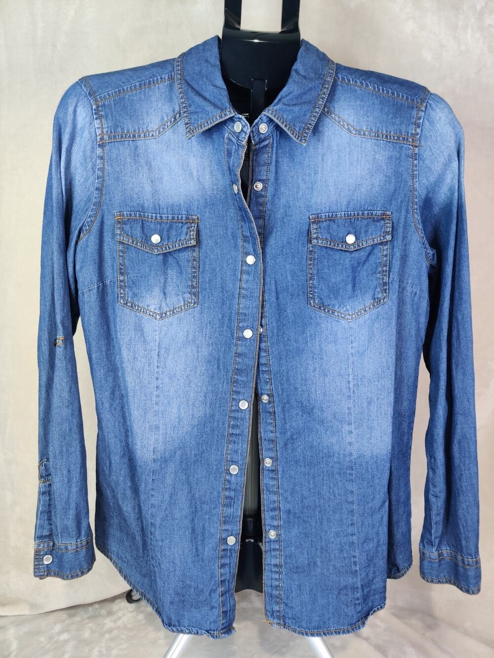 Inso Pearl Snap Denim Shirt Women's L | Blue Lightweight Denim Western